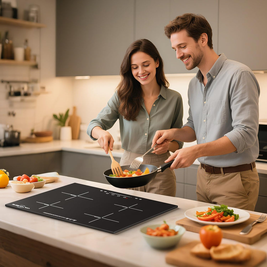 30' 4-Burner Built-in Induction Cooktop 6600W, Countertop Electric Stove with Touch Control, 9 Power Levels, Timer & Child Lock, Easy-Clean Black Glass Surface (220–240 V)