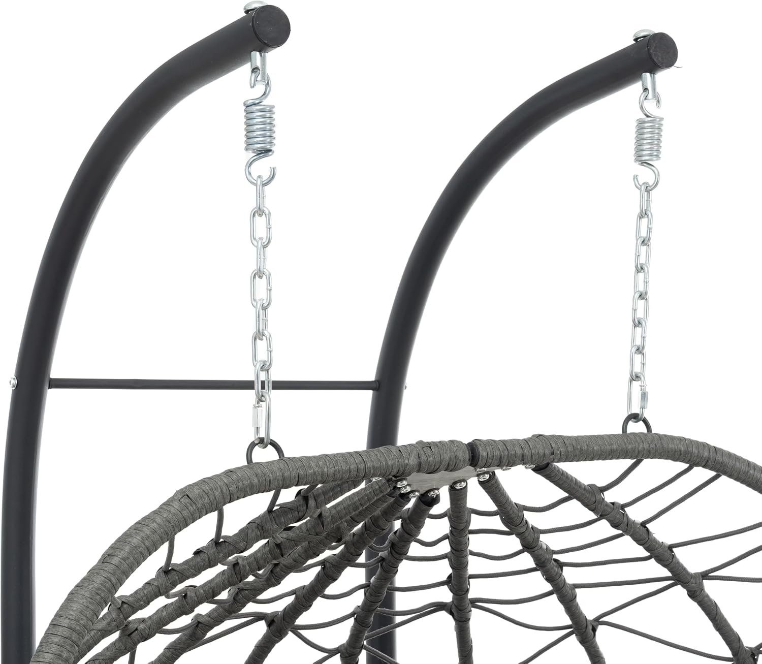 2 - Person Hanging Egg Chair with Stand, Steel Frame, for Outdoor & Indoor Use Double Wicker Egg Chair for Patio, Garden, or Balcony Light Gray
