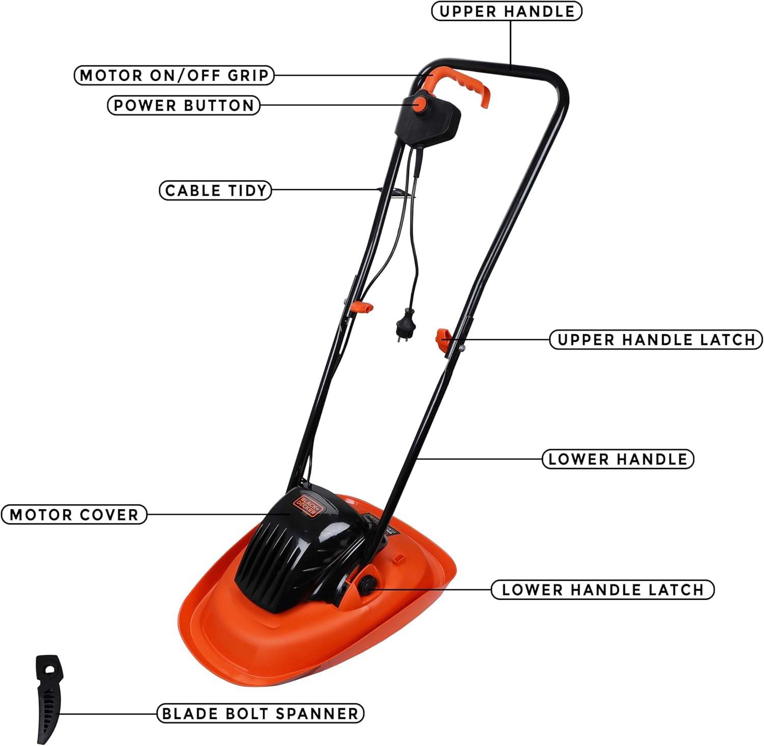 BLACK+DECKER BEMWH551-QS 1200W Electric Hover Mower, 12' (30cm) Winged Blade, Multi Directional Cutting, Ideal for Smaller Lawns up to 250 Metre Square,46 cm Cable Length, 1 Year Manufacturer Warranty