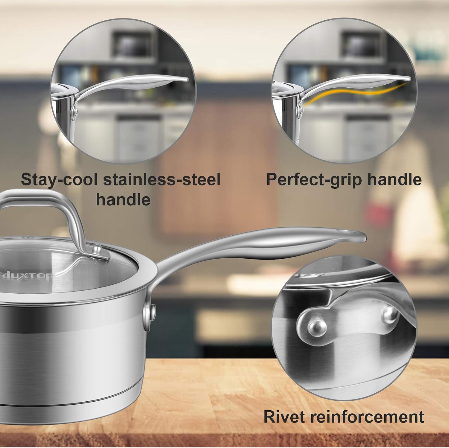 Duxtop Portable Induction Cooktop, 1800 Watts, Silver 9600LS/BT-200DZ & Professional Stainless Steel Sauce Pan with Lid, Kitchen Cookware, Induction Pot with Impact-bonded Base Technology, 2.5 Quart