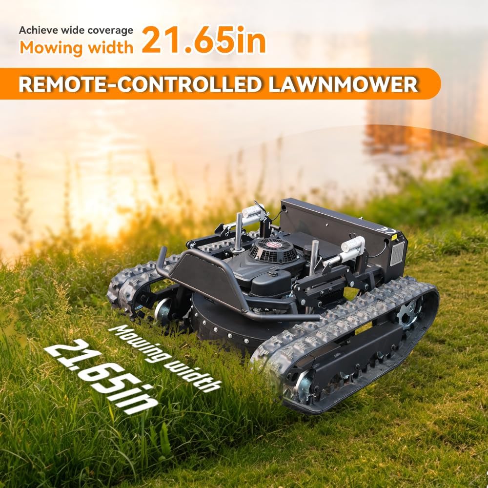 Remote-Controlled Lawnmower, 9HP Small Tank-Style Tracked Lawn Mower 22-Inch Mowing Width, Remote Start/Stop Control, Suitable for Farms, Gardens, Riverbanks, Lawns