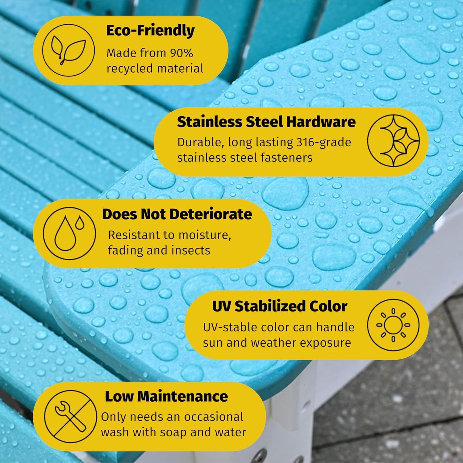 LuxCraft 5' Adirondack Hanging Front Porch Swing with Flip Down Console, Seats Up to 3, Outdoor Patio Swing Bench for Outside (Aruba Blue/White)