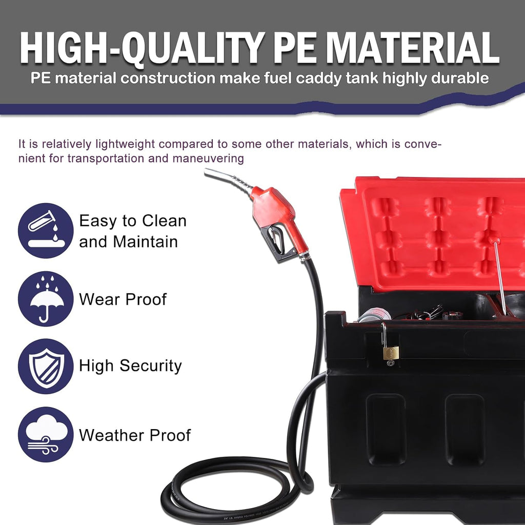 Portable Diesel Tank, 48 Gallon Capacity & 12 GPM Flow Rate, Portable Fuel Tank with 12V Electric Transfer Pump and 13.1ft Rubber Hose, PE Diesel Transfer Tank for Easy Fuel Transportation Black