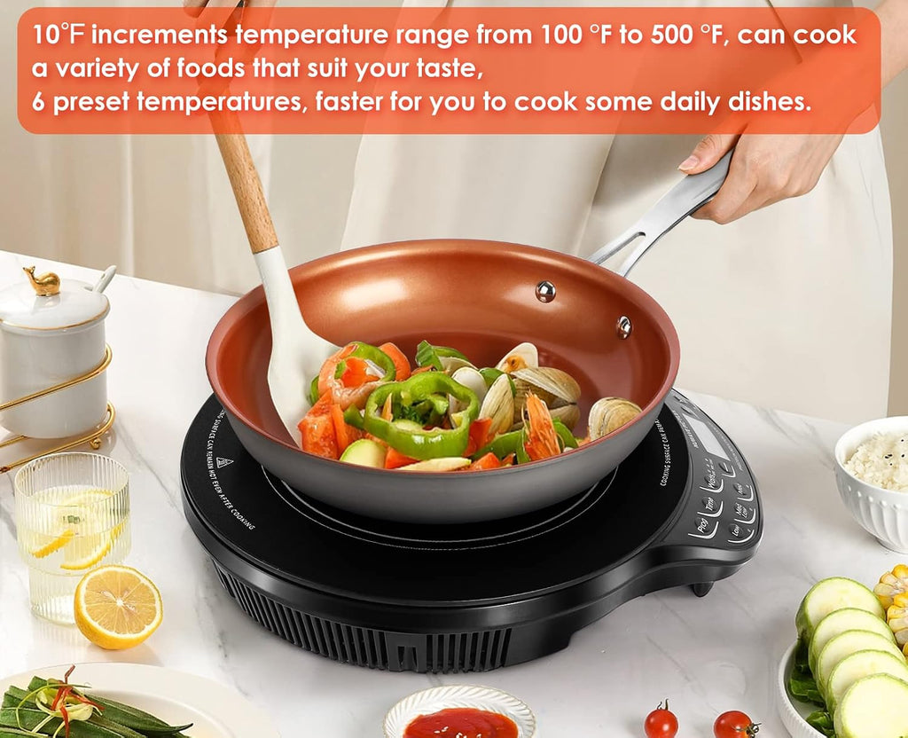 Nuwave Cast Iron Grill With Enameled Non-Stick Coating, Designed For The Precision Induction Cooktop Black 16.3' x 10.4' x 0.7' & Flex Precision Induction Cooktop, Portable, Large 6.5' Heating