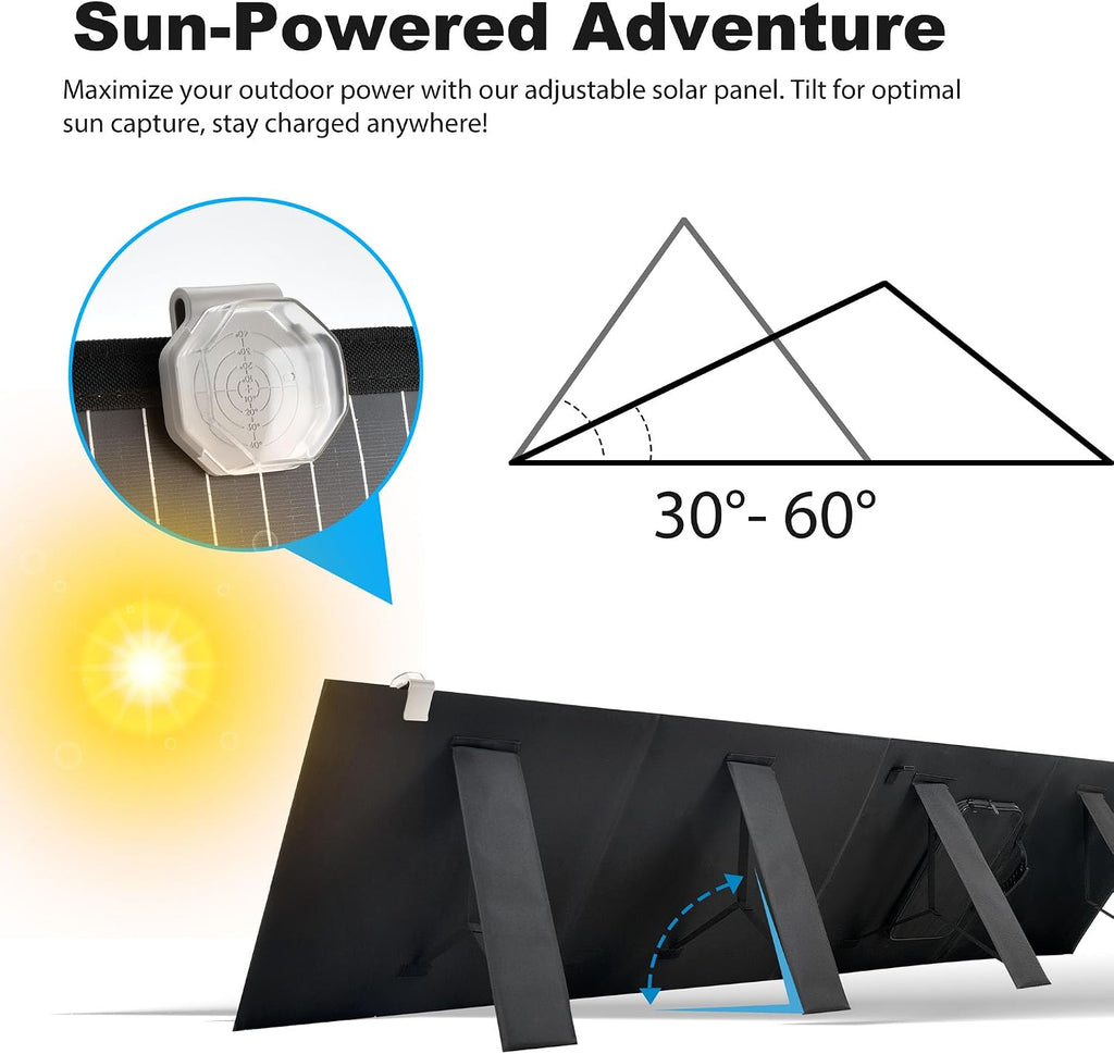 Portable 200 Watt 12V Foldable Solar Panel with Adjustable Kickstands and Waterproof IP65 Design for Power Station, Travel, Outdoor Camping, RVs, and Off-Grid Applications