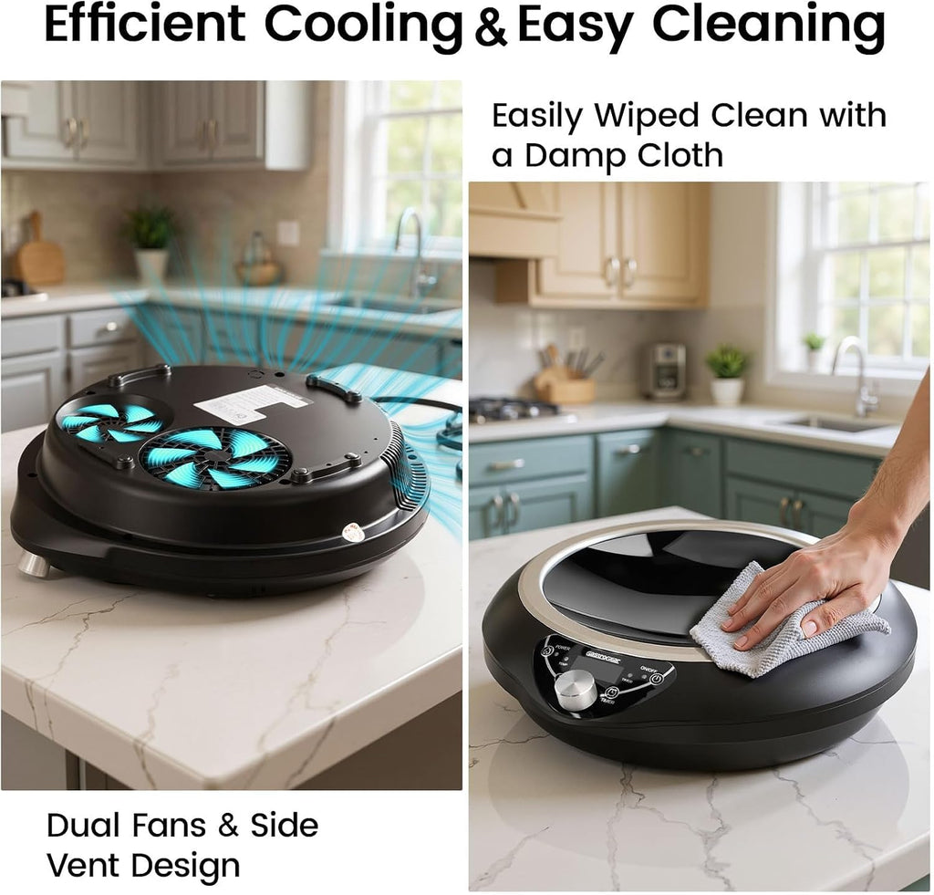 1700W Induction Cooktop with 13.4' Carbon Steel Wok Pan,Lid,Rack,1.97' Deep Curved Concave Electric Stove Burner 16 Watts/temp Precise Ctrl 200~1700W 176°F to 446°F,18H Timer ETL-Listed