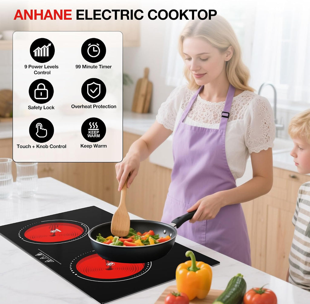 Electric Cooktop, 4000W Countertop Electric Stove Top with 9 Power Settings, Keep Warm Mode - Cooktop Burner for Apartment, Dorm & Small Kitchen