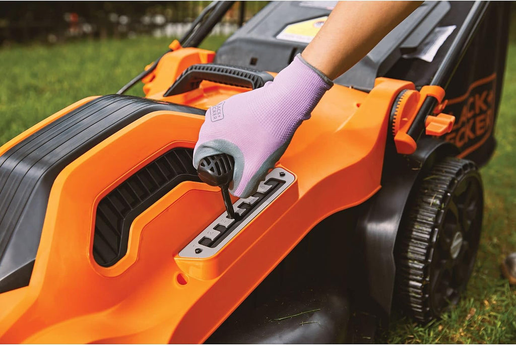 BLACK+DECKER Electric Push Lawn Mower, Corded, 13 Amp, 20-Inch Cutting Deck, 6 Setting Height Adjustment, Compact Storage, Collection Bag (BEMW213)