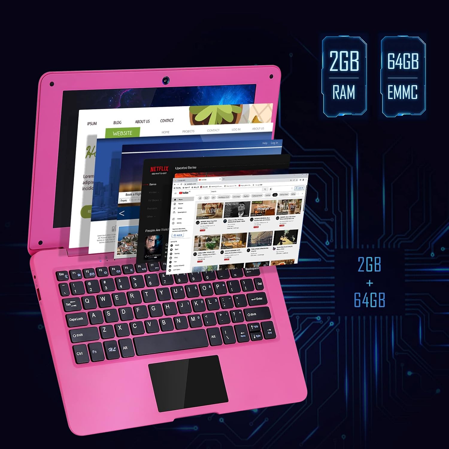 G-Anica Laptop Computer(10.1 inch), Quad Core Powered by Android 12.0, Netbook Computer with WiFi, Webcam and Bluetooth, Mini Laptop with Bag, Mouse, and Mouse Pad for Kids and Adults（Pink）