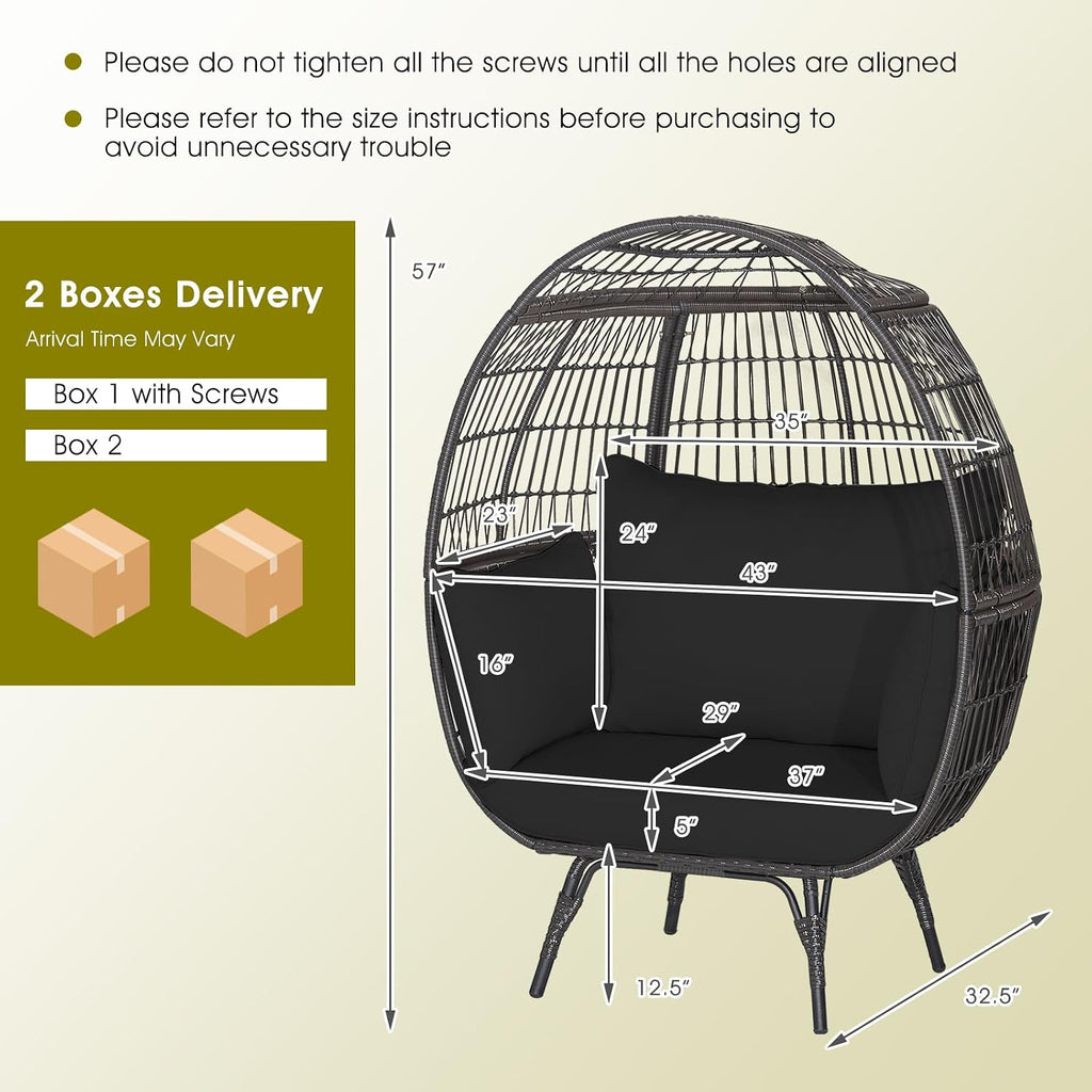 Giantex Oversized Wicker Egg Chair, Outdoor & Indoor Hammock Chair with Thick Cushions, 2-Person PE Rattan Lounge Chair Swing Chair for Patio, Backyard,Porch, 450 LBS Weight Capacity (Black)
