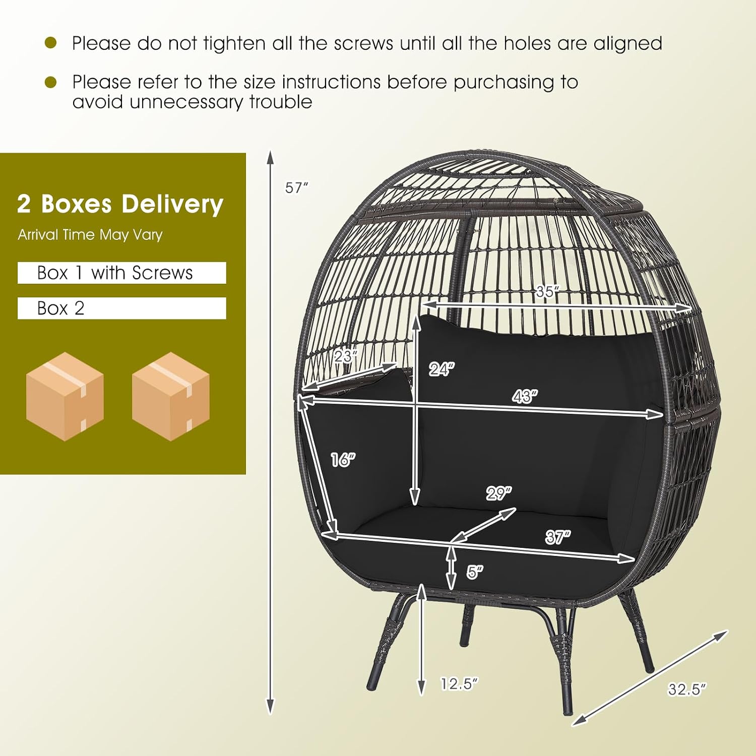 Giantex Oversized Wicker Egg Chair, Outdoor & Indoor Hammock Chair with Thick Cushions, 2-Person PE Rattan Lounge Chair Swing Chair for Patio, Backyard,Porch, 450 LBS Weight Capacity (Black)