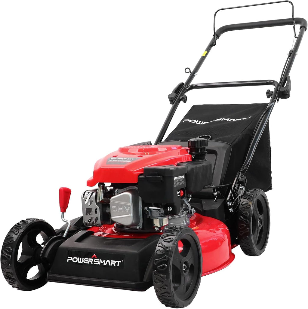PowerSmart EasyCut 18-Inch 144cc Push Gas Lawn Mower, 3-in-1 Mulch/Bag/Side Discharge, Steel Deck, 6 Height Adjustment
