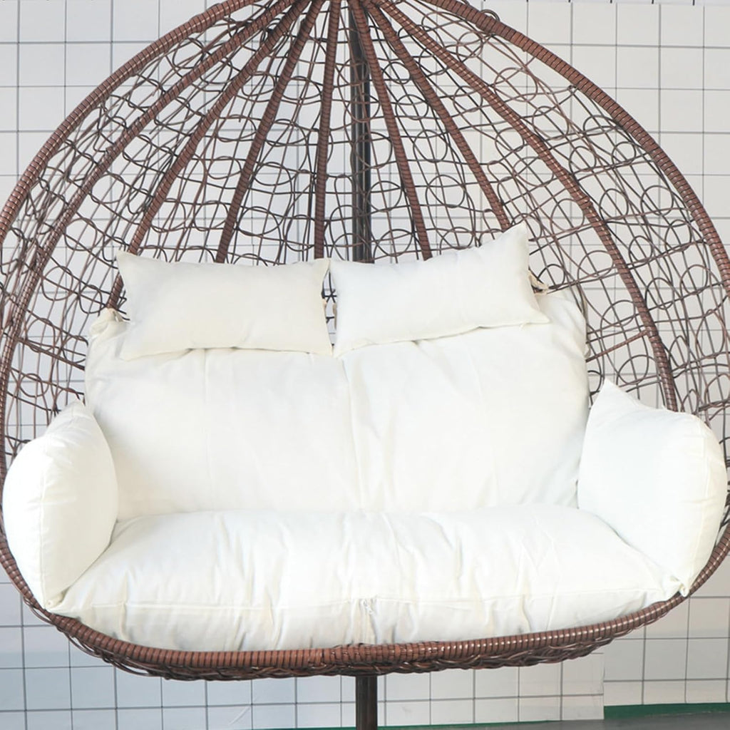 Hammock Swing Chair Cushion, Swing Chair Replacement Pad, Double Egg Chair Cushion Luxury Outdoor Patio Wicker Loveseat Hanging Chair Cushion for 2 Persons Patio Backyard Balcony,White