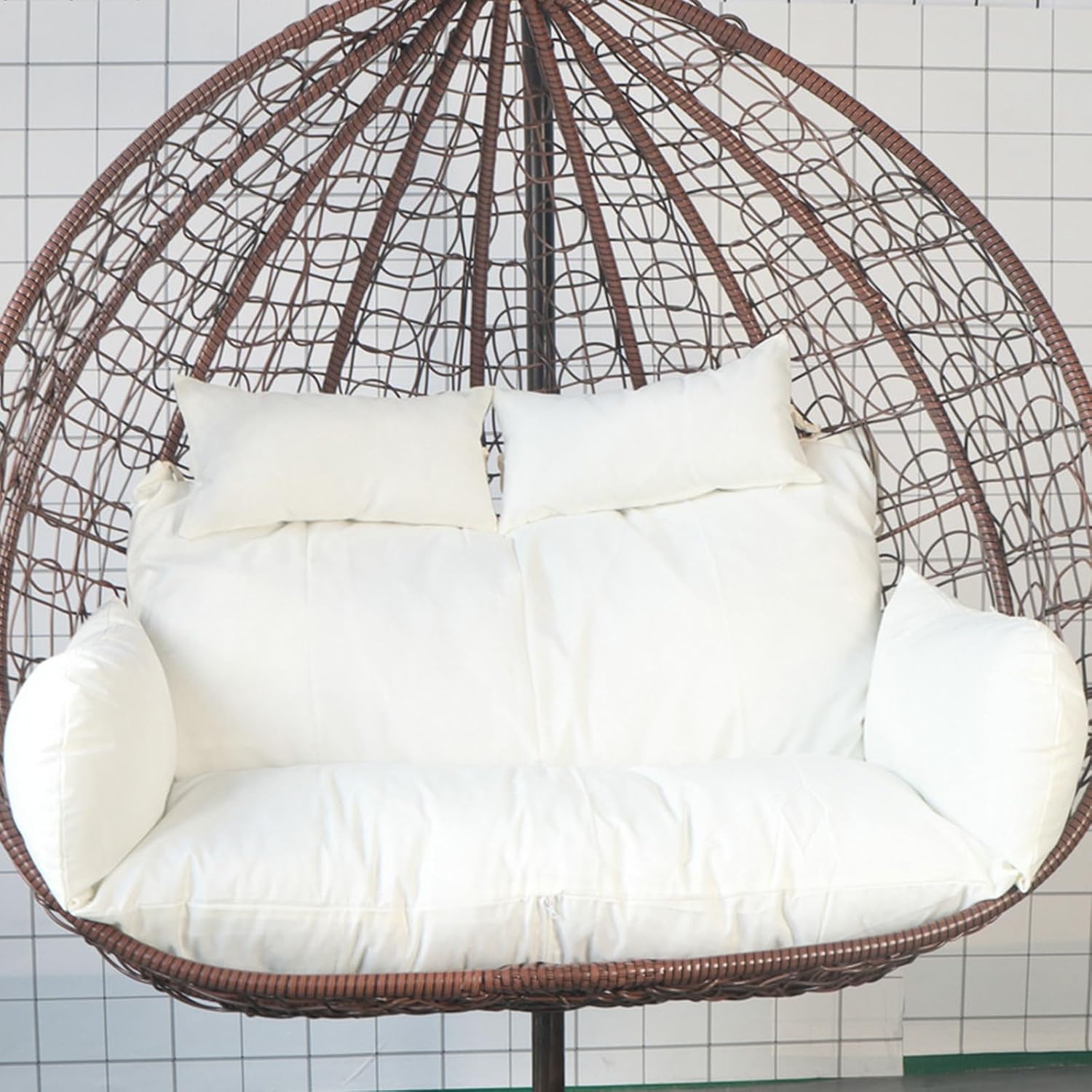 Hammock Swing Chair Cushion, Swing Chair Replacement Pad, Double Egg Chair Cushion Luxury Outdoor Patio Wicker Loveseat Hanging Chair Cushion for 2 Persons Patio Backyard Balcony,White