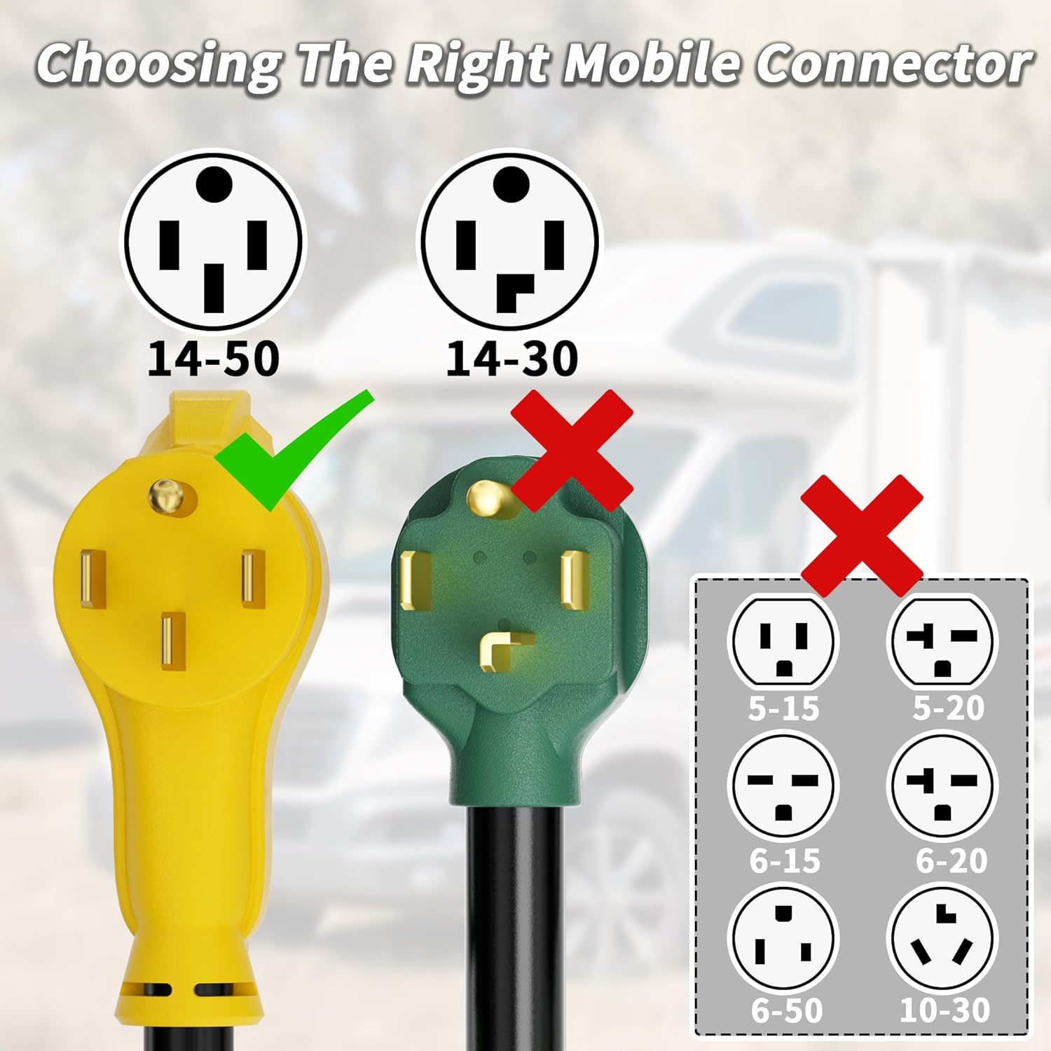 PlugSaf NEMA 14-50P/14-50R 30 FT 50 Amp RV/EV Extension Cord Outdoor with Grip Handle, 4 Prong Flexible Heavy Duty STW RV Power Cord Waterproof, 50A 125/250V 6250/12500W, Black-Yellow, ETL Listed