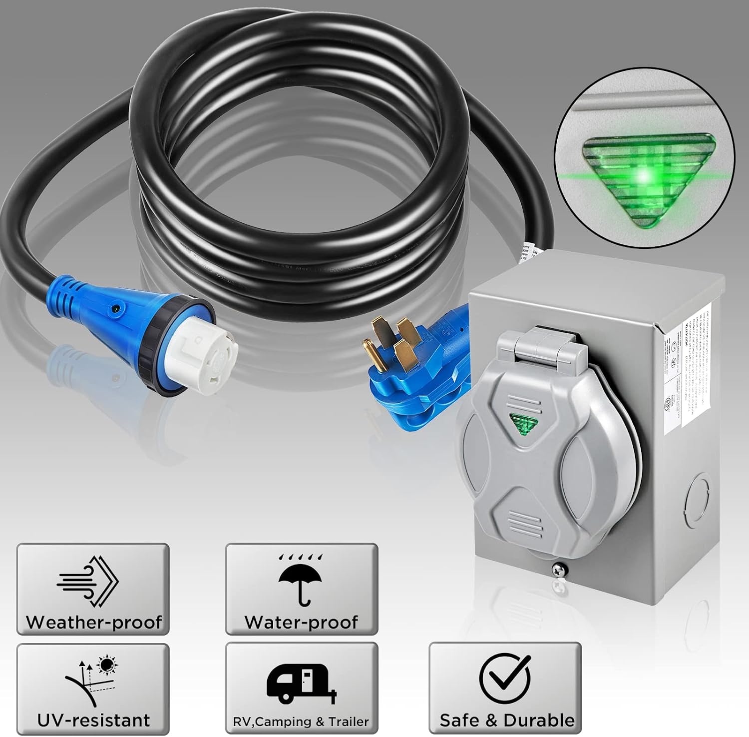 50 Amp Generator Cord and Power Inlet Box, 50FT Generator Cords 50 Amp,125V/250V Generator Power Cord NEMA14-50P/SS2-50R Twist Lock Connector
