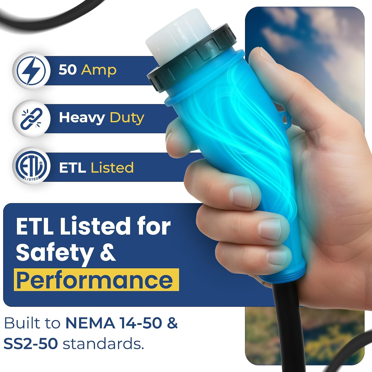 Amp Up 50 Amp Generator NEMA 14-50 Power Extension Cord, 25ft Heavy Duty 50amp Generator Power & 50amp Extension Cord, NEMA SS2-50 Twist Lock with Indicator Light & ETL Listed from US Company