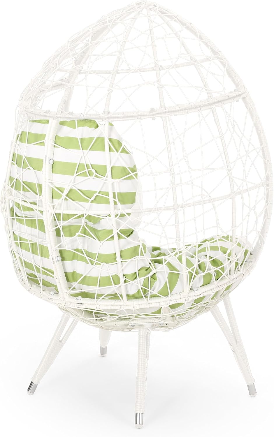 Wicker Egg Chair, Wicker Lounge Chair with Water Resistant Cushion, Indoor Outdoor Lounger for Patio, Backyard, Living Room (White)