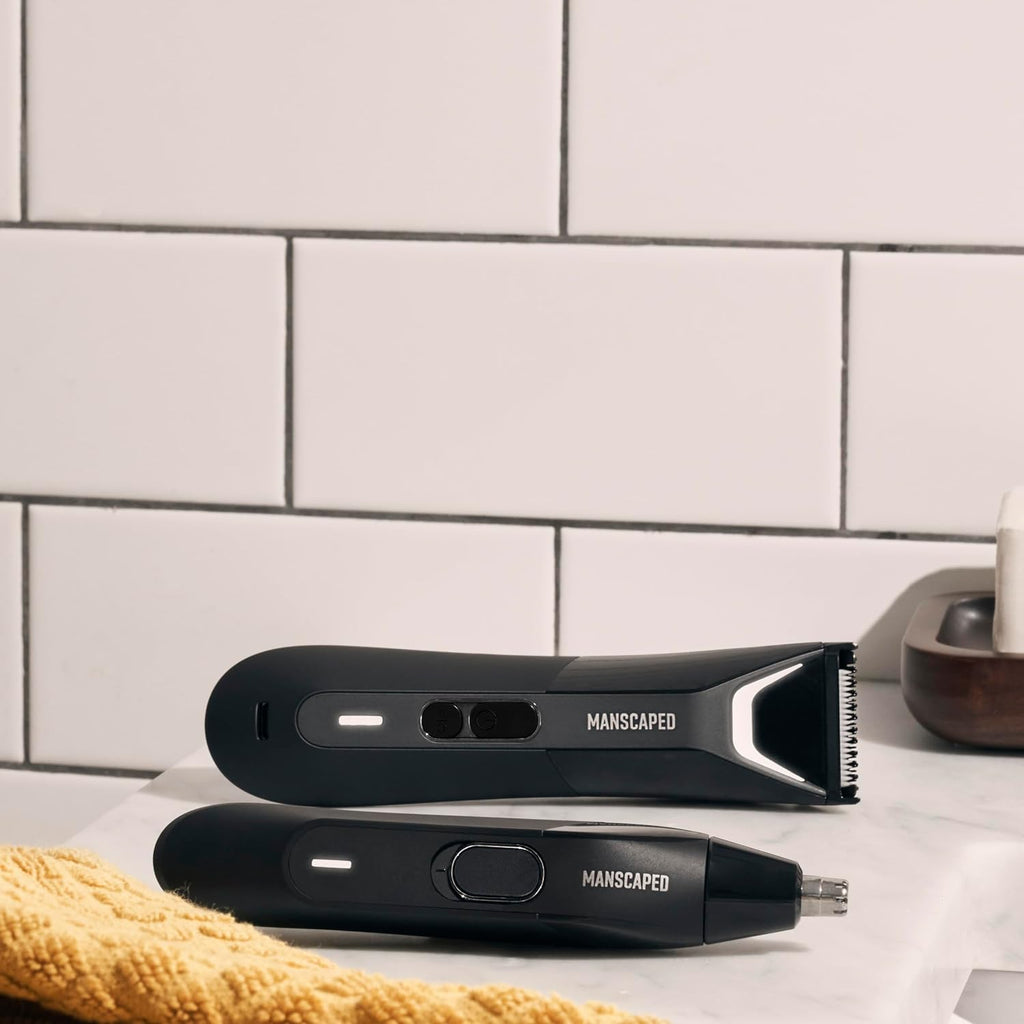 MANSCAPED® The Perfect Duo 5.0 Contains: The Lawn Mower® 5.0 Ultra Electric Groin & Body Hair Trimmer, Weed Whacker® 2.0 Nose & Ear Hair Trimmer, The Shed Toiletry Bag