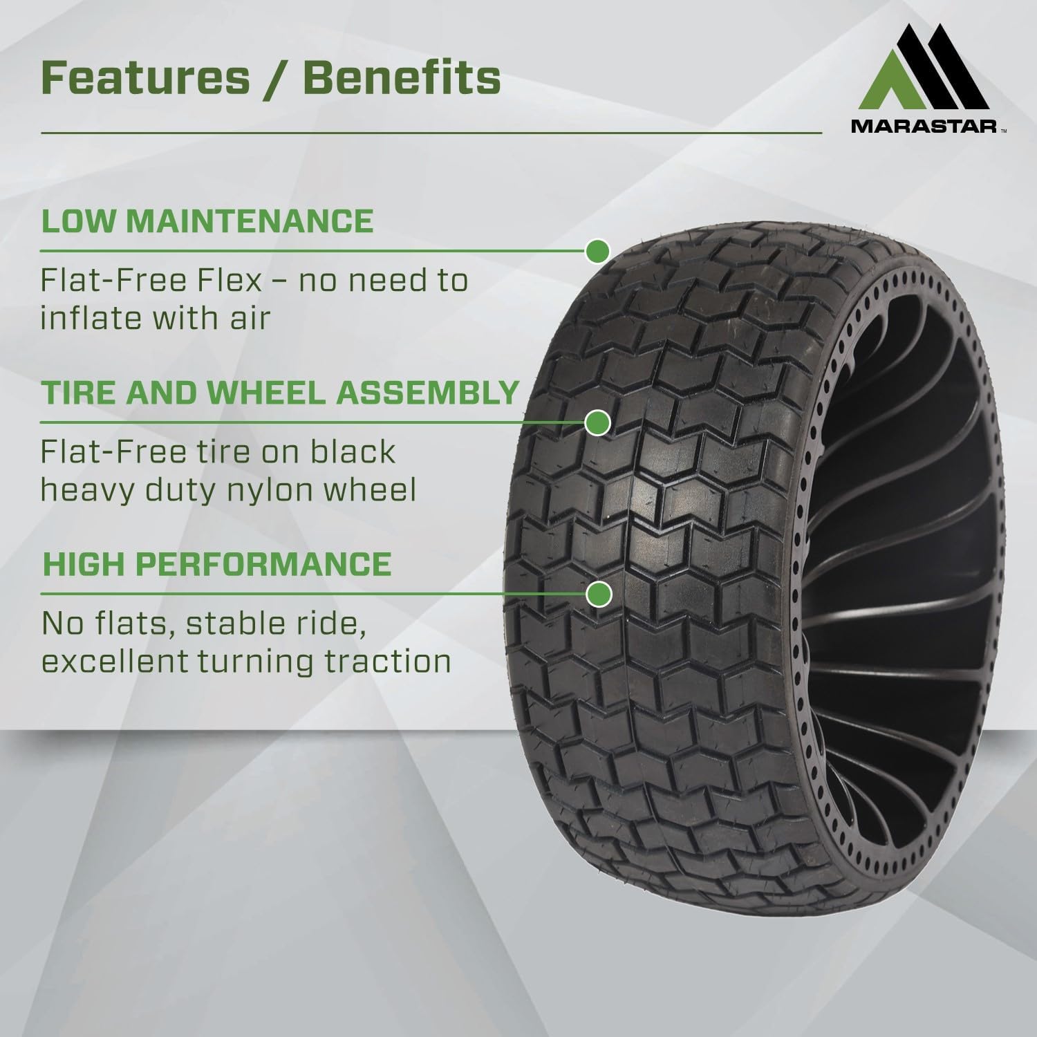 MARASTAR 31426-2PK 15x6.00-6 Tire and Wheel Assembly, Flat-Free Flex Tire, Replacement Riding Lawn Mower Front Tires, 2 pack