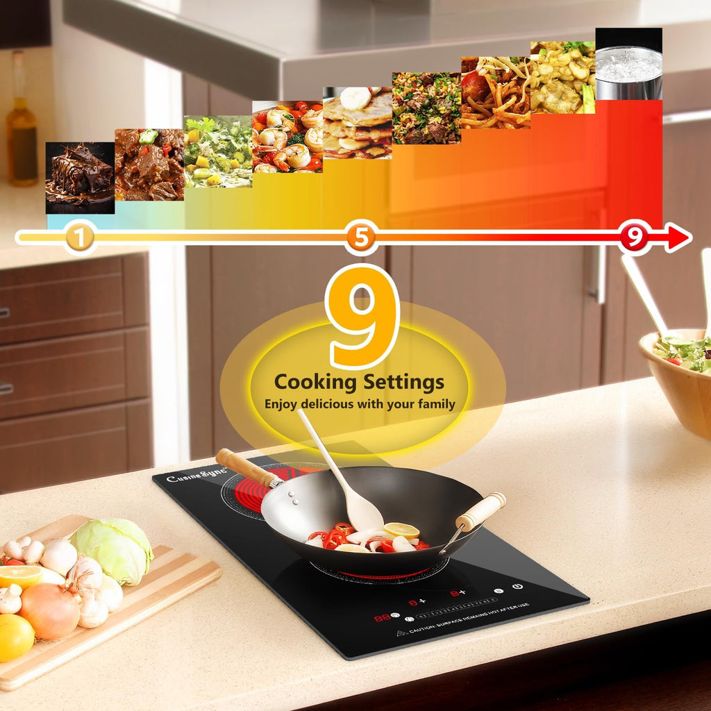 2 Burner Electric Cooktop, 110-120V Plug In Countertop Stove, Touch Control with 99-Min Timer, Child Lock & Auto Shutoff, 12 Inch Radiant Cooktop for Indoor Cooking