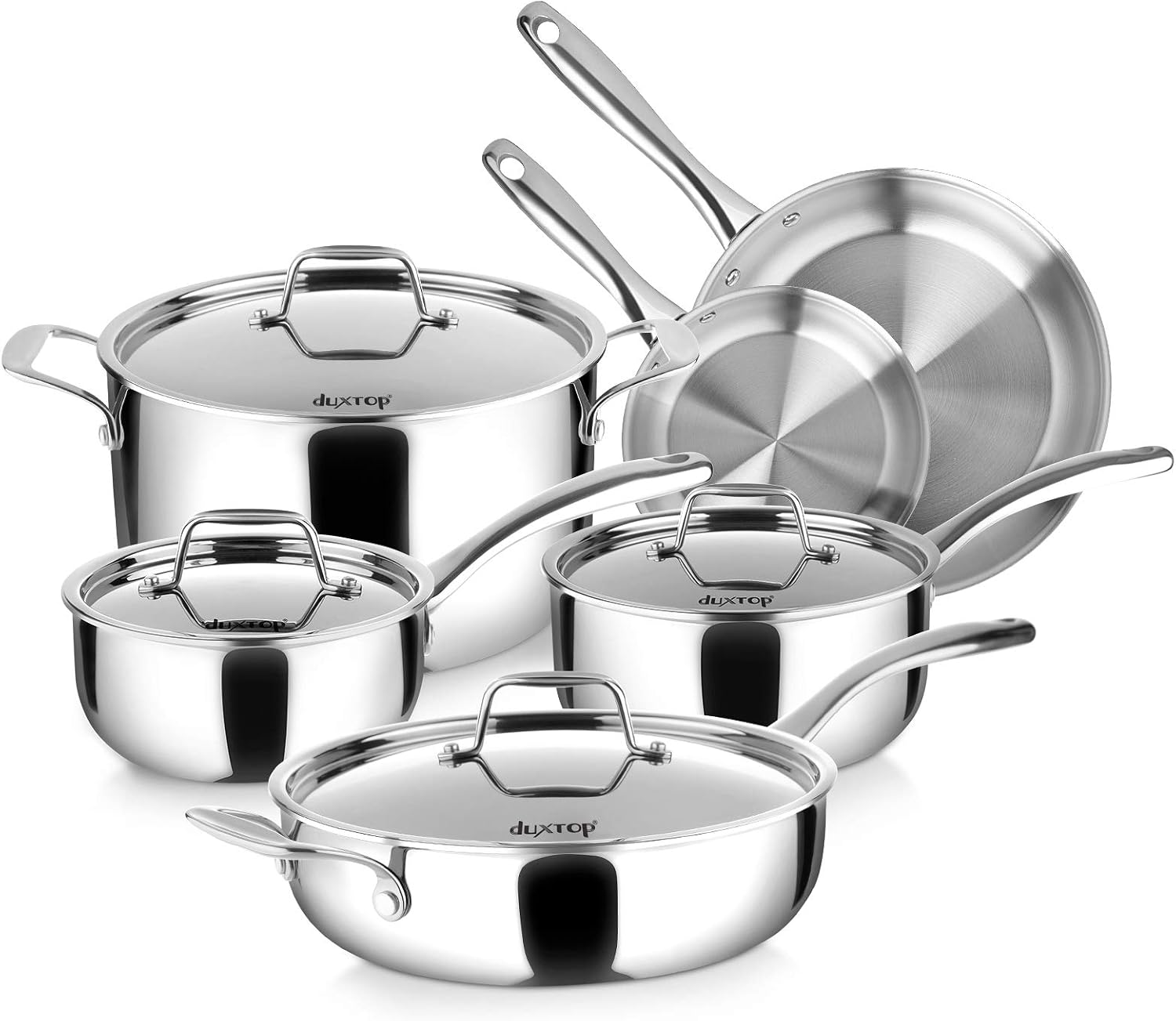 Duxtop Whole-Clad Tri-Ply Stainless Steel Induction Cookware Set, 10PC Kitchen Pots and Pans Set & Whole-Clad Tri-Ply Stainless Steel Stockpot with Lid, 8 Quart, Kitchen Induction Cookware