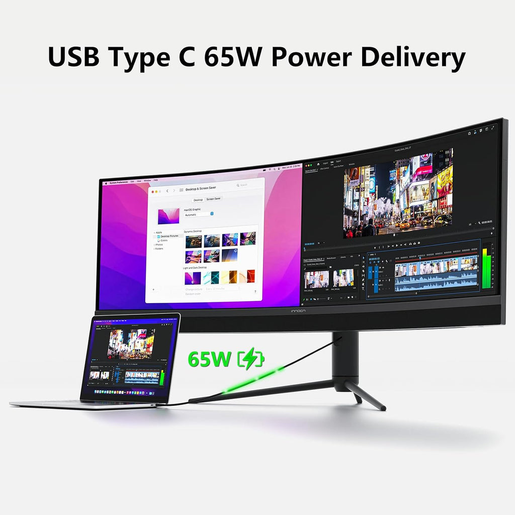 INNOCN 45C1R 45' 5K2K 5120 x 1440p Ultrawide Curved Gaming Monitor, R1500, HDR400, USB Type-C 90W Power Delivery, PIP/PBP, Built-in Speaker, Height Adjustable, Black