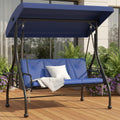 3 Seat Outdoor Porch Swing Chair with Adjustable Canopy, Patio Glider Swing Bed with Removable Cushion & Foldable Side Tray for Garden Backyard Deck Blue
