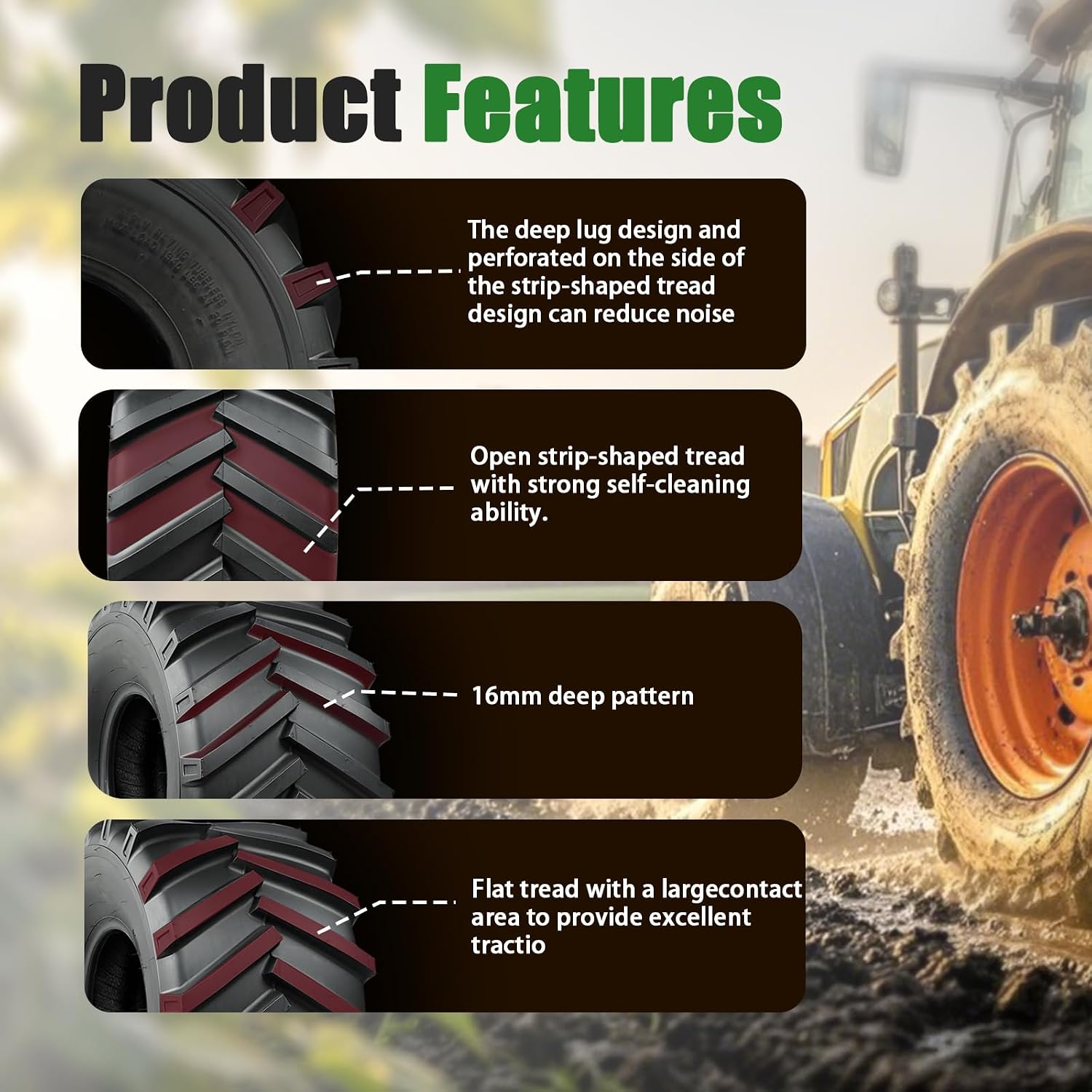 TRIPOWER 24x12x12 Garden Tractor Tires - 24x12.00-12 Lawn Mower Tires for Zero Turn Wrok on Hill - Workout Tire for Flipping, Super Traction, 6PR Tubeless, Set of 2