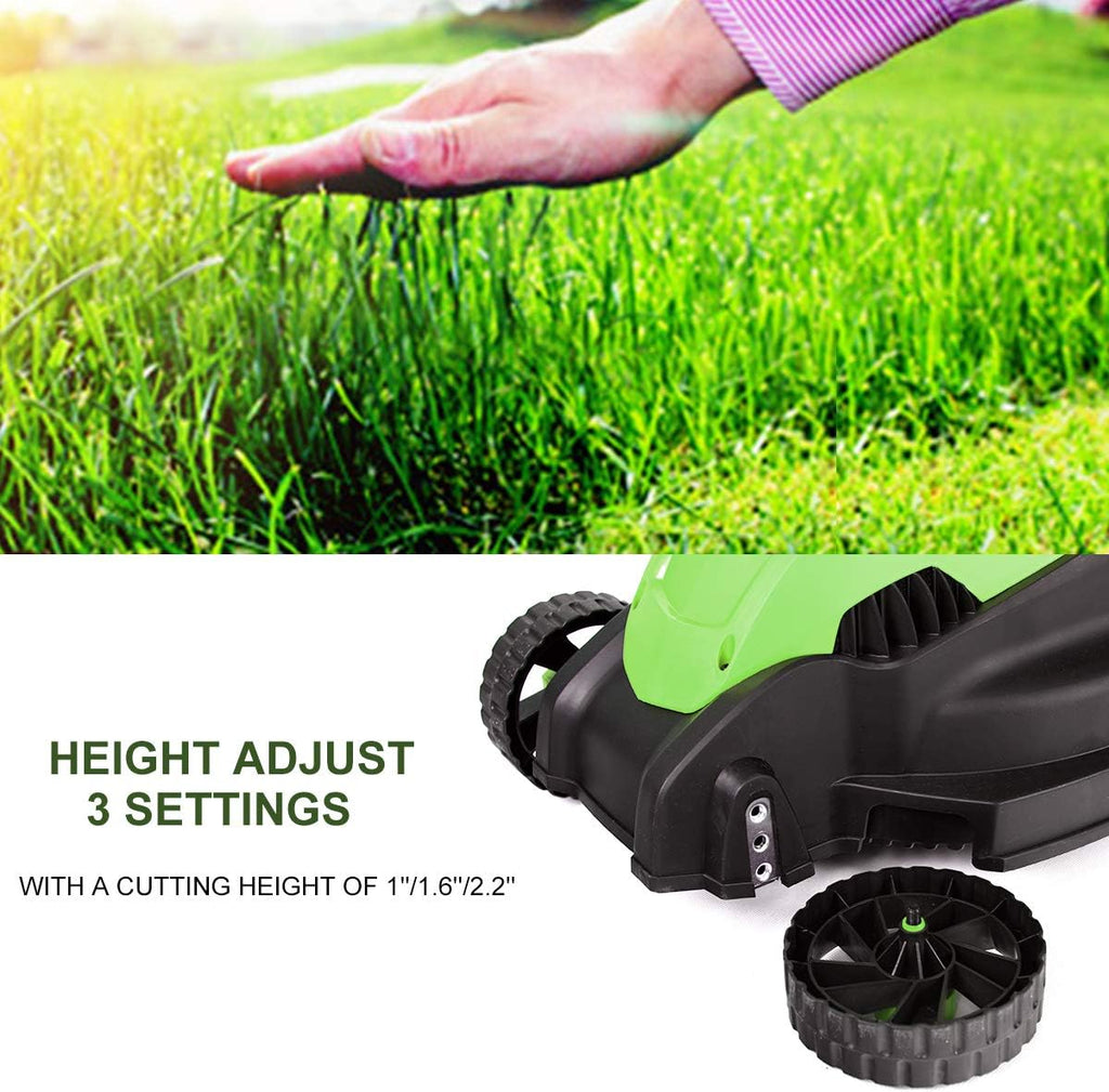 Goplus Lawn Mower, 13 Inch 2-in-1 Electric Lawn Mower with Grass Collection Bag, Folding Handle, Adjustable Cutting Height, Corded Push Lawn Mowers for Garden Yard, 12 Amp (Green)