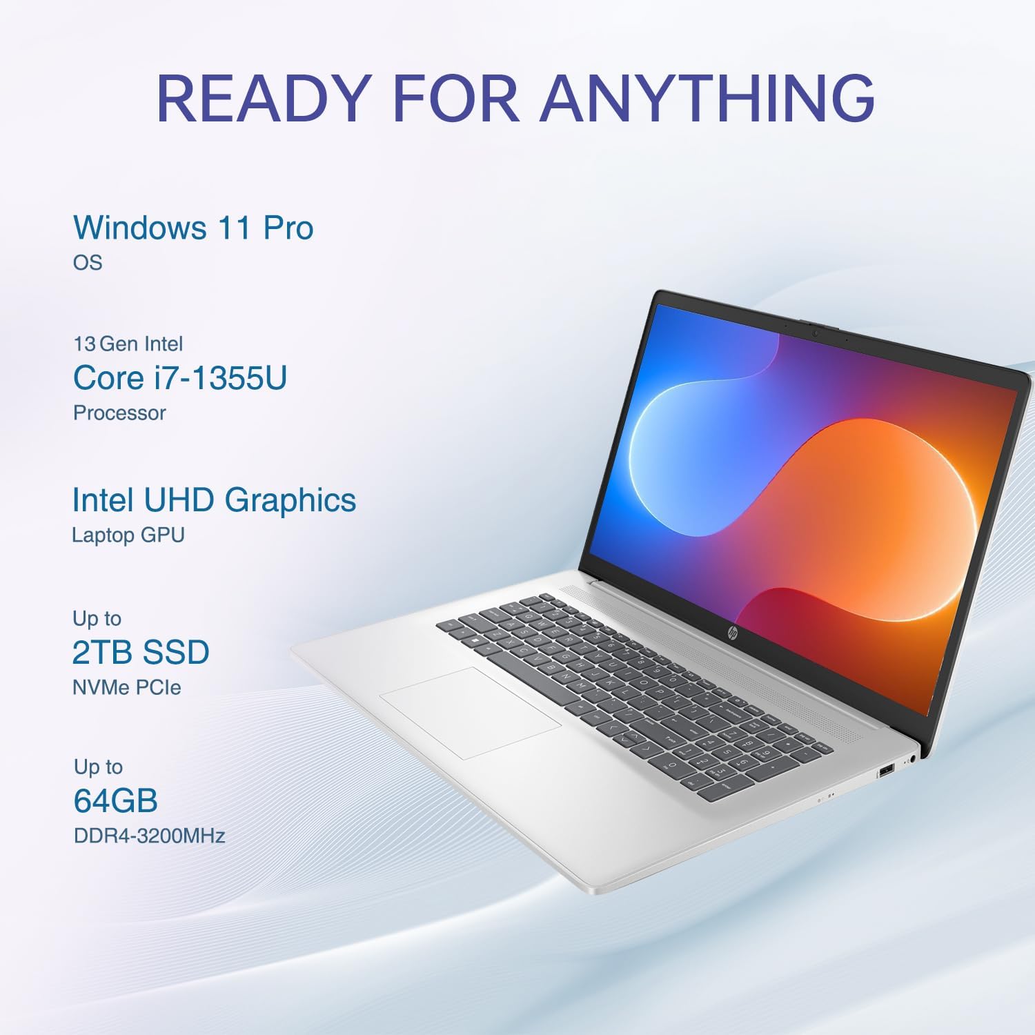 HP Essential 17 Laptop for Productivity & Daily Work, 17.3' FHD Display, Intel Core i7-1355U Performance, 16GB RAM, 1TB SSD, Webcam, USB-C, HDMI, Wi-Fi 6, Windows 11 Home, Silver
