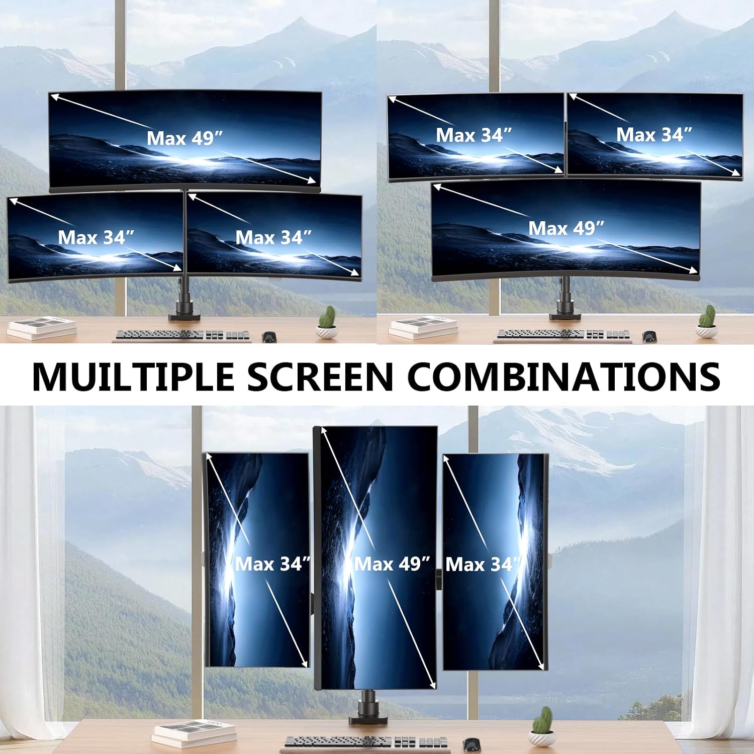 WALI Triple Monitor Mount - Extra Tall 3 Monitor Desk Mount for 13-49 Inch Ultrawide Screens, Up to 44 lbs, Fully Adjustable Heavy Duty Monitor Arm, VESA 75/100 mm (GSDM003-P), Black