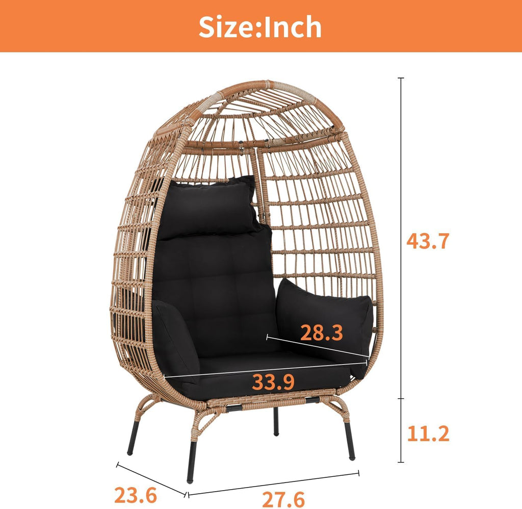 Oversized Egg Chair with Stand, Room Decor Aesthetic Reading Chair, Lounge Chairs for Outside Wicker Egg Chair, Outdoor Chairs Comfortable Rattan Chair, 352Lb Capacity Patio Chairs Outdoor Furniture