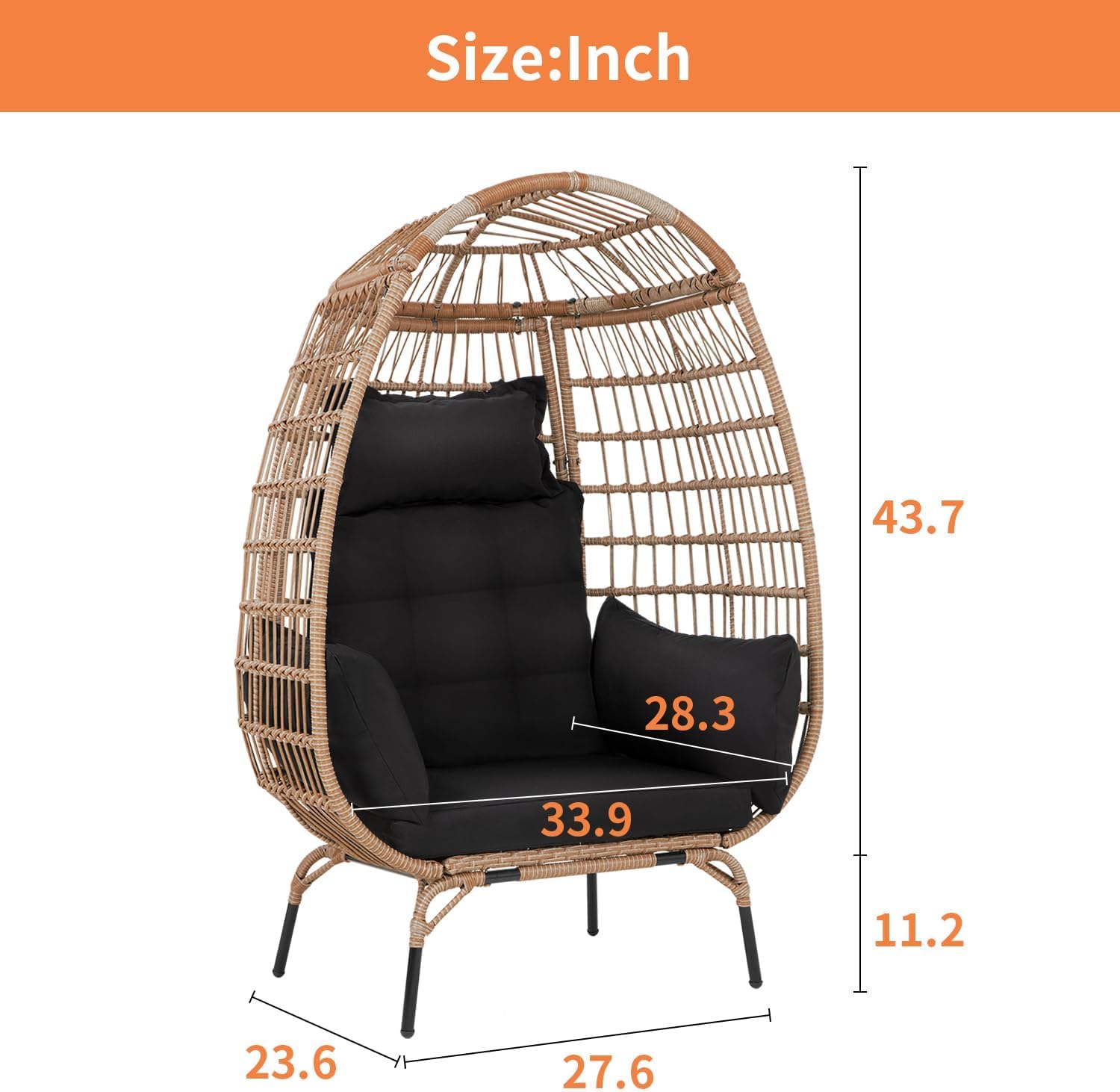Oversized Egg Chair with Stand, Room Decor Aesthetic Reading Chair, Lounge Chairs for Outside Wicker Egg Chair, Outdoor Chairs Comfortable Rattan Chair, 352Lb Capacity Patio Chairs Outdoor Furniture
