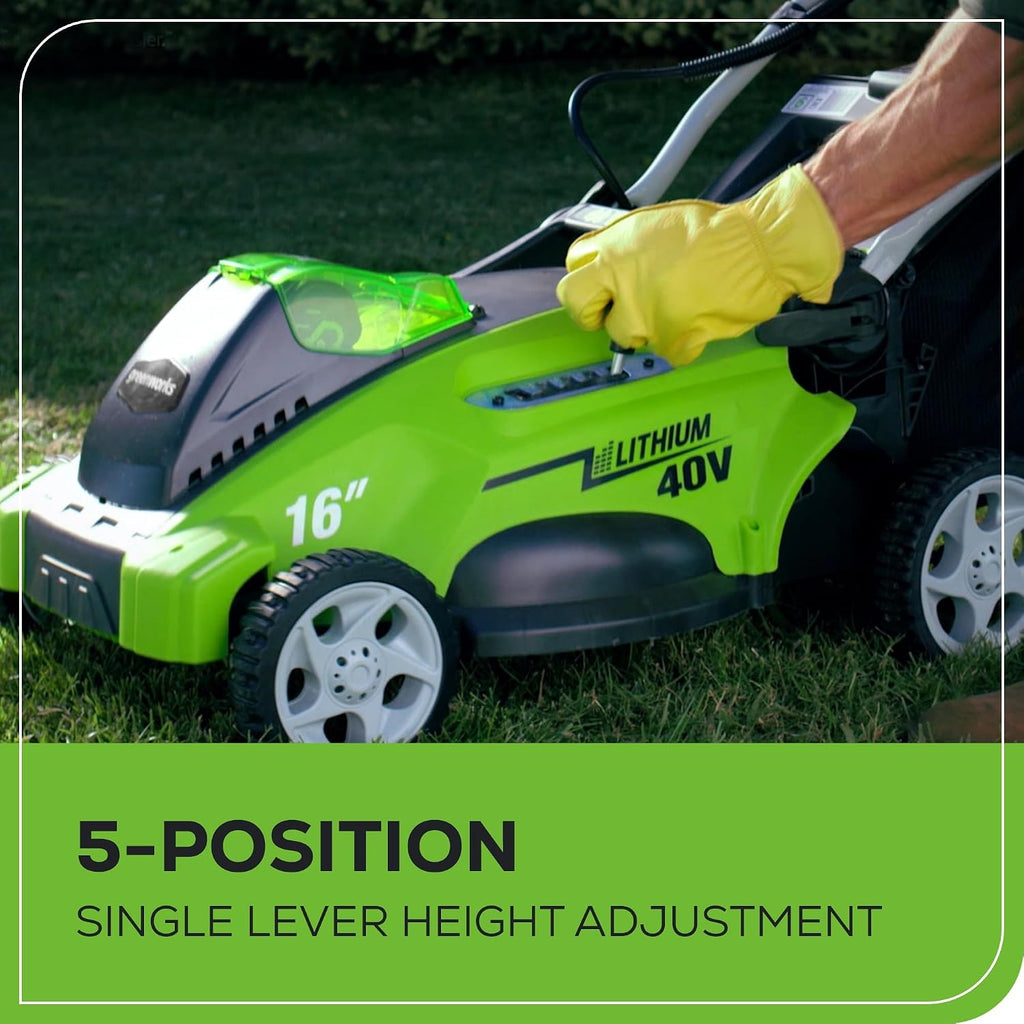 Greenworks 40V 16' (Push) Cordless Lawn Mower, 4.0Ah Battery (1/3 Acre, Push Button Start, Compatible with 75+ Tools)