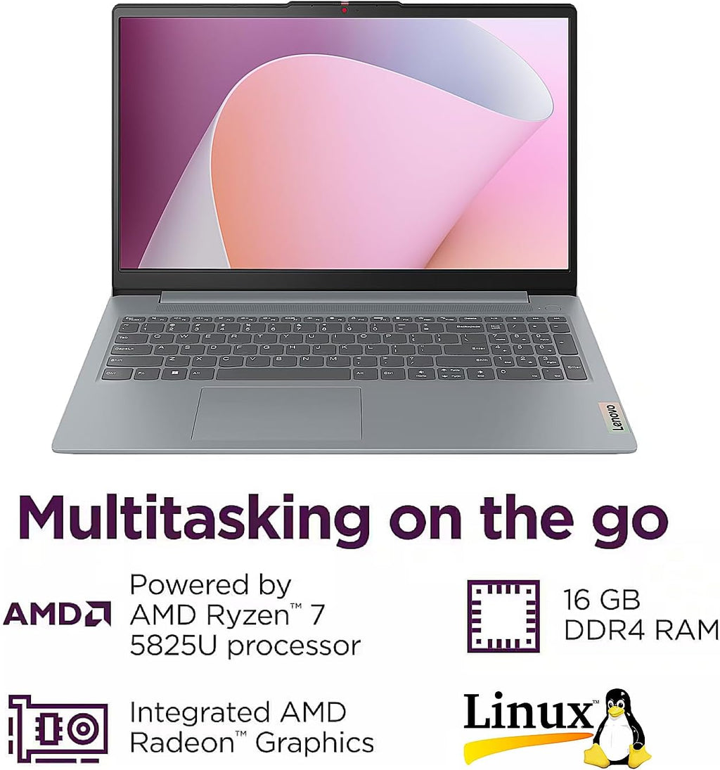 Lenovo IdeaPad Slim 3 Linux Laptop, 15.6' FHD Touchscreen Laptop, 8-Core AMD Ryzen 7 5825U, 16GB RAM, 512GB SSD, Keypad, SD Card Reader, Stylus Pen + External Portable SSD + USB Hub, Linux Ubuntu OS
