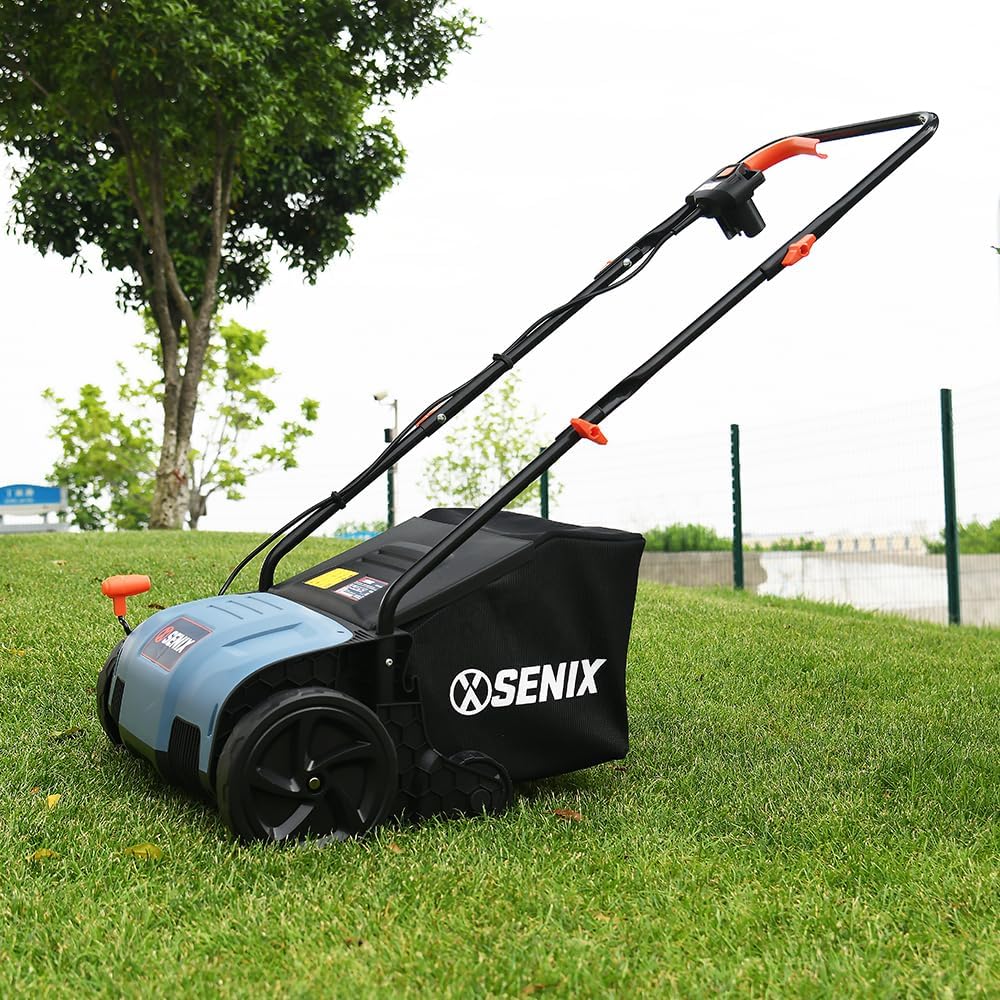SENIX 12 Amp 13-Inch Corded Electric Dethatcher and Scarifier with Collection Bag,Lawn Care Equipment for Removing Thatch and Improving Yard Growth,Garden Tool Gifts(SCE12-L1)