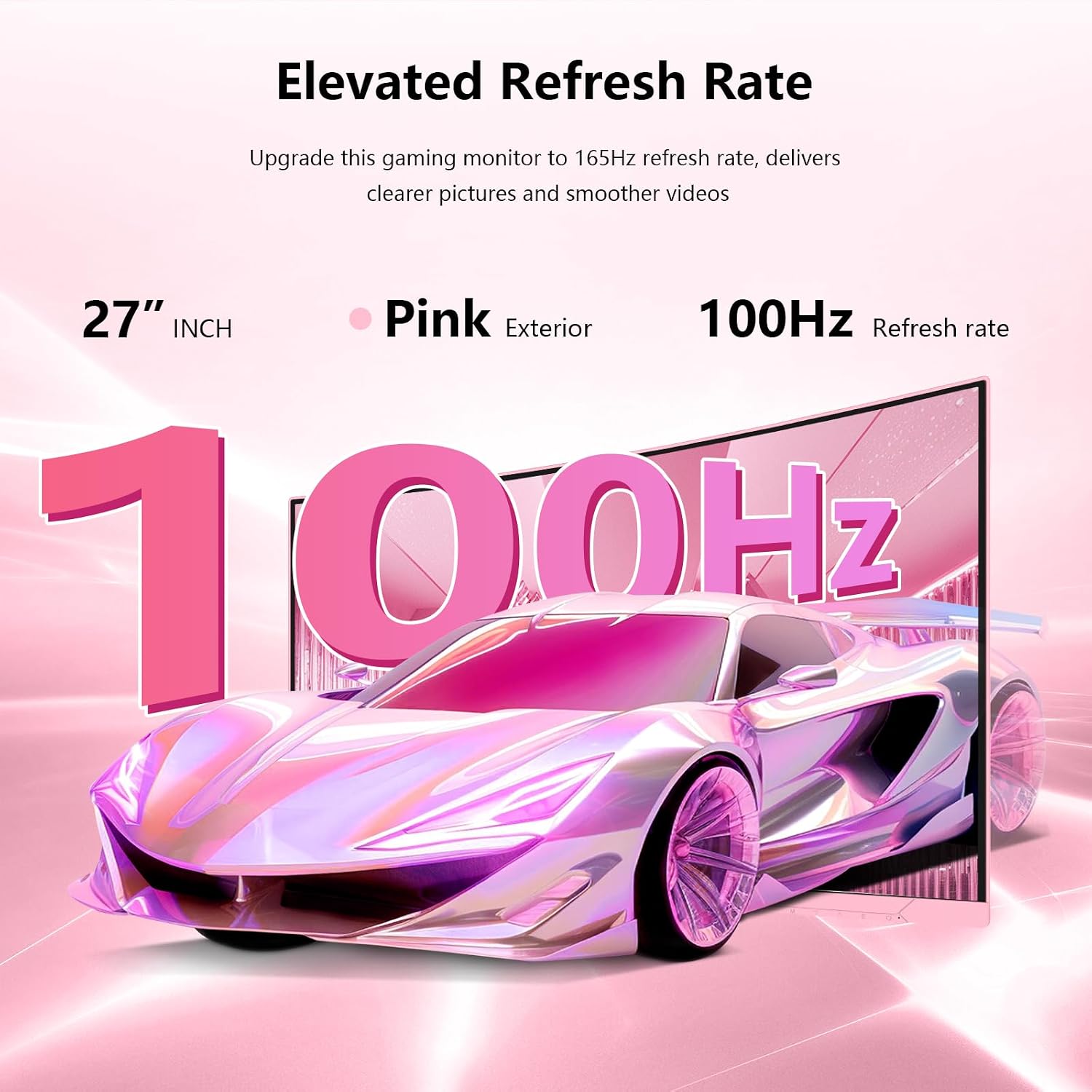 Raywego Pink 27 inch Curved Gaming Monitor 100Hz,FHD 1080P,1500R LED Display,Pink Computer Monitor,3ms (MPRT),FreeSync,Eye-Care Technology, DP, HDMI Port for Gaming Home Office,VESA(75mm×75mm)
