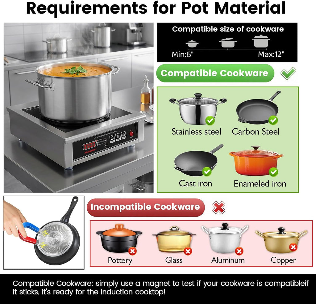3500W Commercial Induction Cooktop, 240V Single Induction Burner with 18-Hour Timer, High-Efficiency Induction Heater for Restaurant & Catering