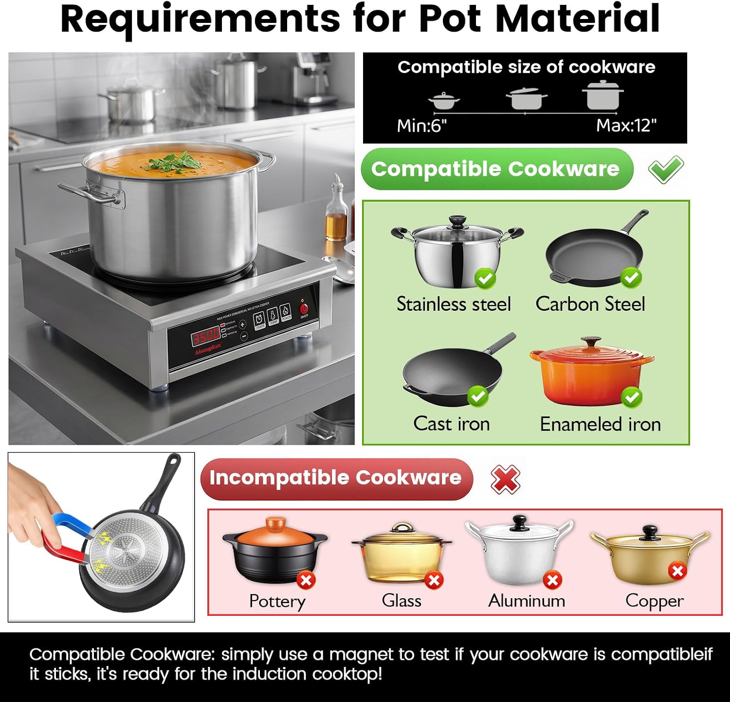 3500W Commercial Induction Cooktop, 240V Single Induction Burner with 18-Hour Timer, High-Efficiency Induction Heater for Restaurant & Catering