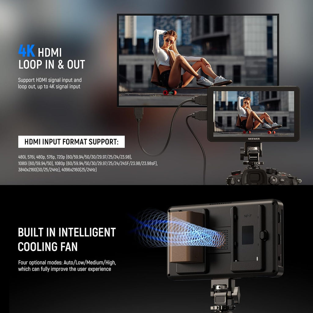 NEEWER F700 7' Camera Field Monitor, 2000nit HD 1920x1080 IPS Touch Screen with 3D LUT, 4K HDMI Loop in/Out with Peak Focus DSLR Video Assist HDR Waveform, Cold Shoe Mount, Battery Not Included