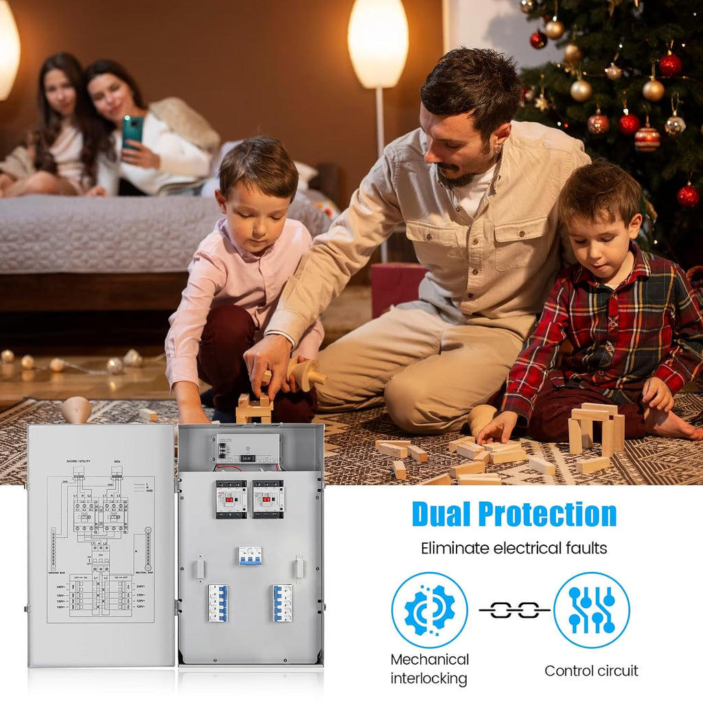 50A Automatic Transfer Switch Kit, IP65 Waterproof Rating for Indoor & Outdoor Use, Automatic Power Conversion to Ensure Continuous Power Supply for 120/240 VAC Pumps, Lights, Stoves