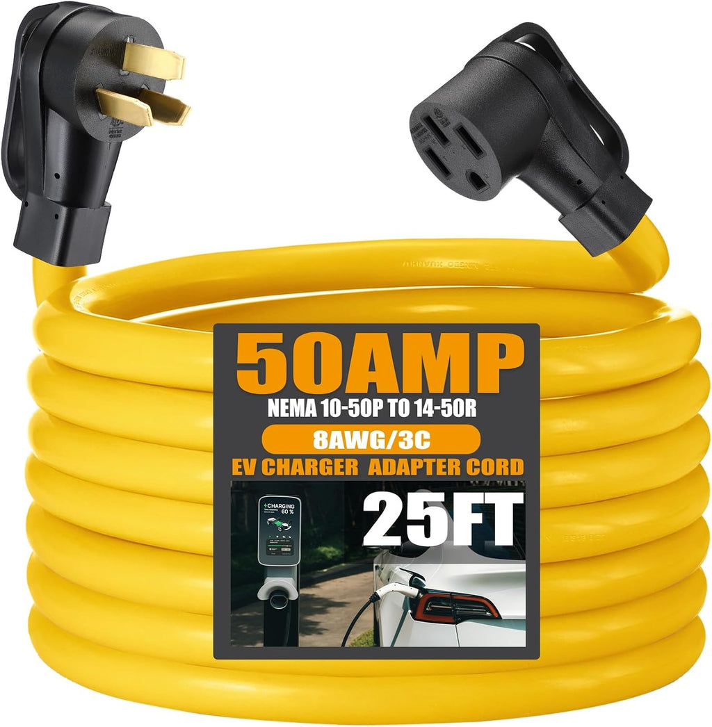 Tellegloww 25FT NEMA 10-50P to 14-50R EV Charger Adapter Cord, 50 Amp Stove Range to EV for Level 2 Charging, Only for 3 Prong Older Stove Range Outlet, STW 8 AWG/3C, ETL Listed