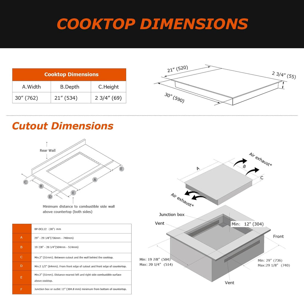 30 Inch Induction Cooktop 4 Burners, Flat Glass Top Electric Stove Hob with Bridge-SYNC, 3 Preset Modes Booster, Timer, Pause, Child Lock, Drop in, 208~240V/40A, Black
