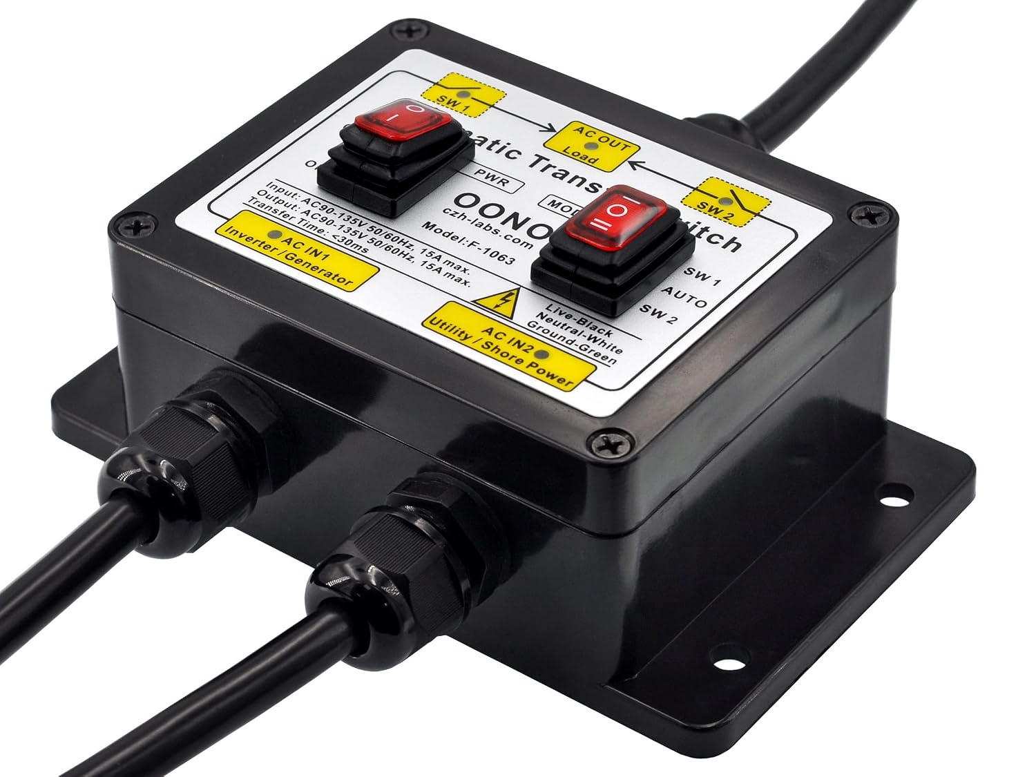 Manual and Automatic Transfer Switch, AC120V 15A ATS Auto Transfer Switch (Core Wires Connects)