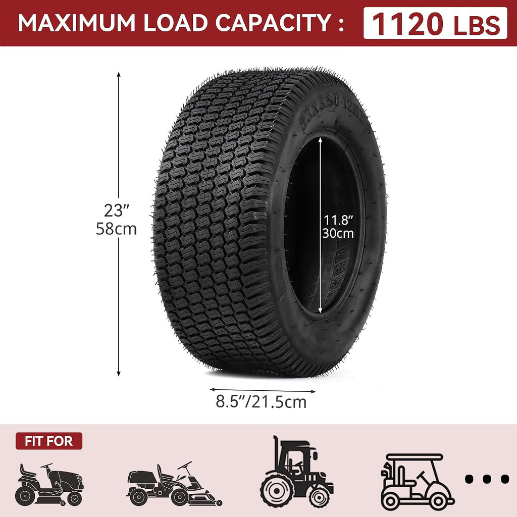 YITAMOTOR 23x8.50-12 Lawn Mower Tires (Set of 2), 4 Ply Tubeless Tractor Turf Tire, 23x8.50x12 Lawnmower Tires Fits Most Lawn & Garden Vehicle, 1190LBS Capacity