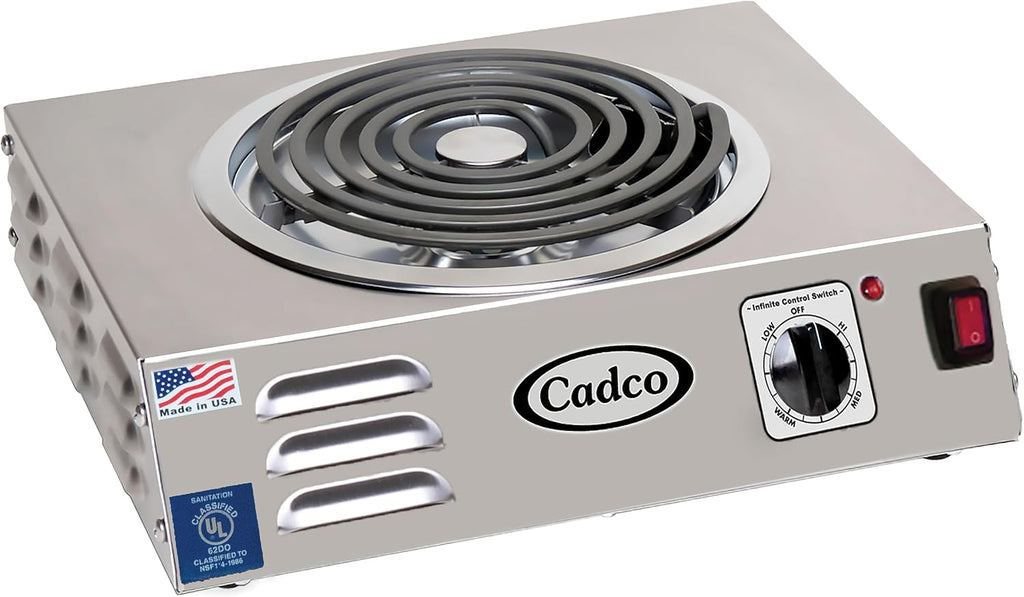Cadco CSR-3T 14' Electric Portable Countertop Hi-Power Hot Plate w/One Tubular Burner for Restaurant Hotel Food Truck Concession Kiosk, Stainless Steel, 120v