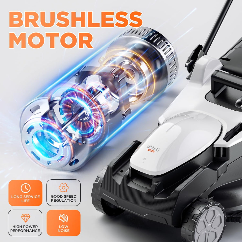 Litheli 40V (2 x 20V) 16' Electric Lawn Mower Cordless, Brushless Lawnmower with 6-Height Adjust, Portable & Lightweight Push Battery Powered Lawn Mower (2 * 4.0AH Batteries Included)