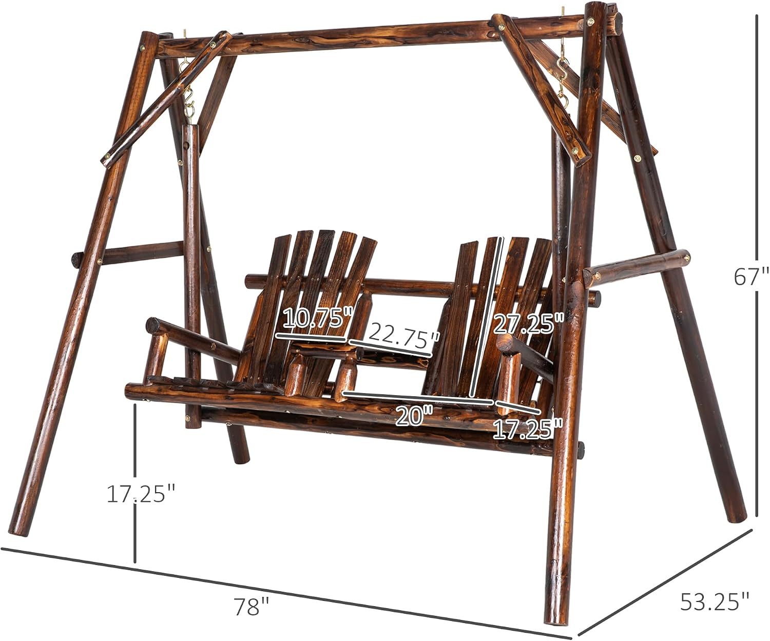 Outsunny Wooden Porch Swing with Stand, 2-Seat Patio Swing Chair with Center Table, for Garden, Poolside, Backyard