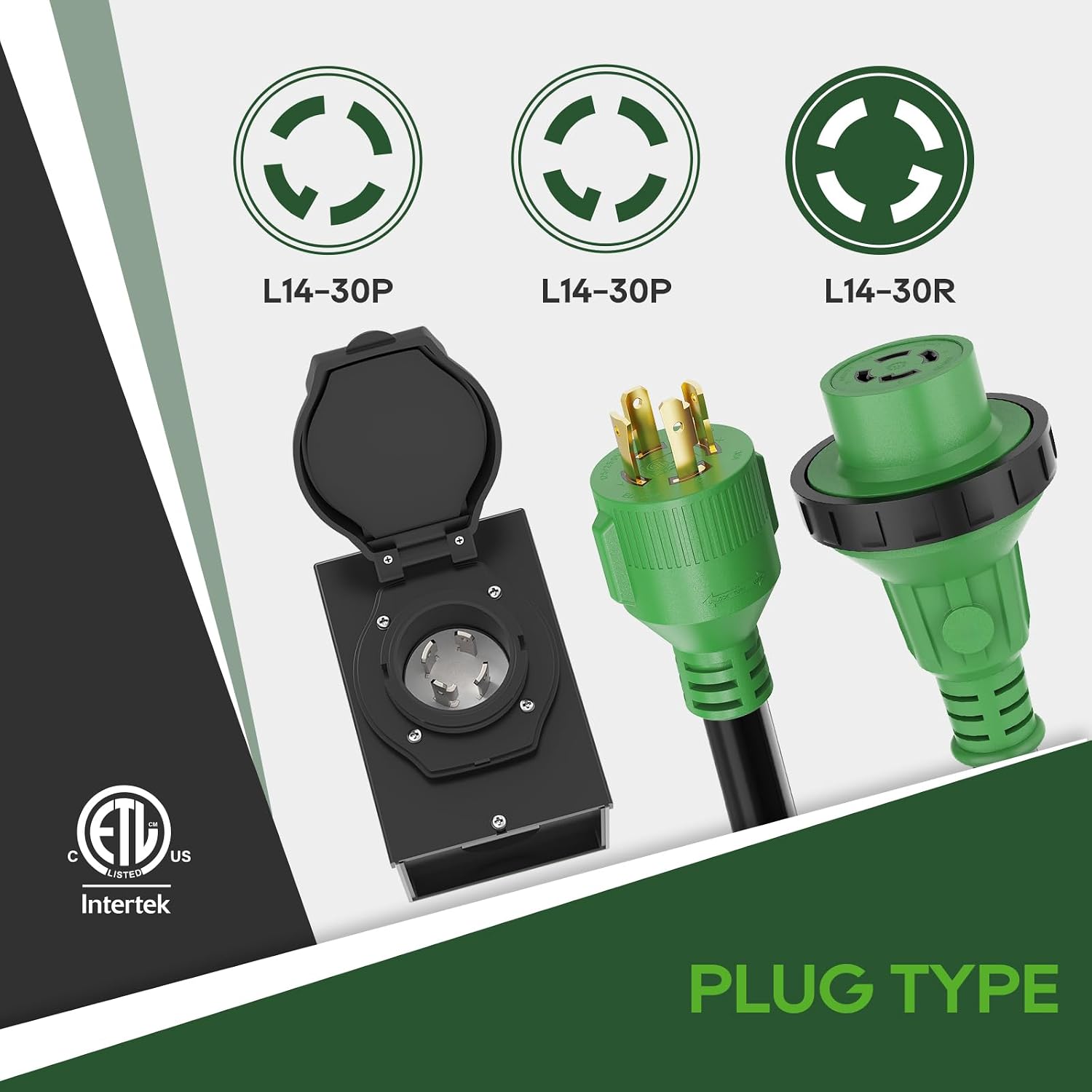 RVGUARD Emergency Power Combo Kit, 100 Foot 30 Amp Generator Cord and Power Inlet Box, NEMA L14-30P to L14-30R Generator Cord with NEMA L14-30P Pre-Drilled Generator Inlet Box, ETL Listed